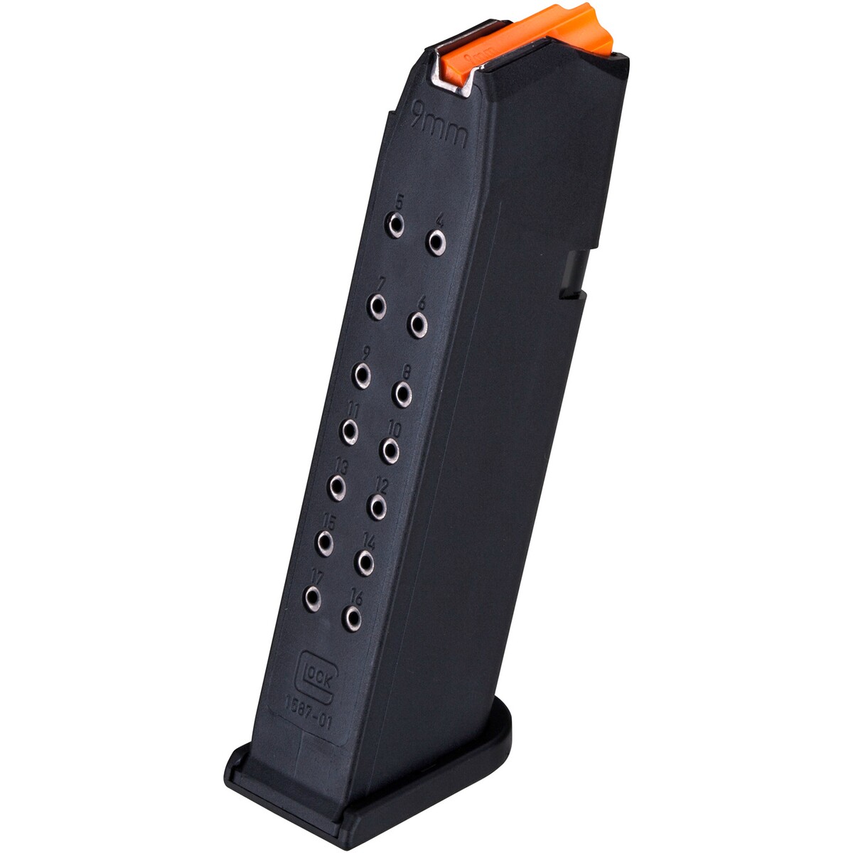 Magazin Glock 17, 17L und 34 – Magazinkapazität: 17 Patronen – Zubringer: Orange, erweiterter Boden