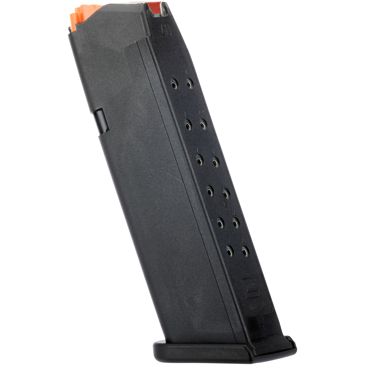 Magazin Glock 22, 24 und 35 – Magazinkapazität: 15 Patronen – Zubringer: Orange, erweiterter Boden